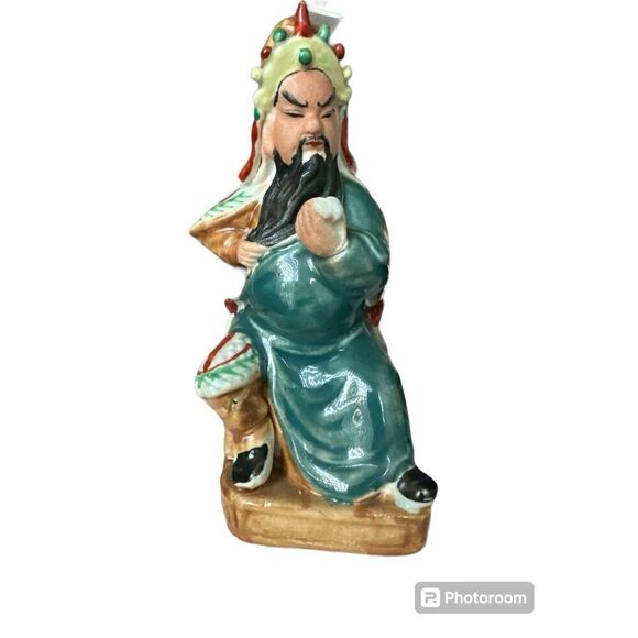 Chinese Porcelain Guan Gong Warrior Statue Signed Marked